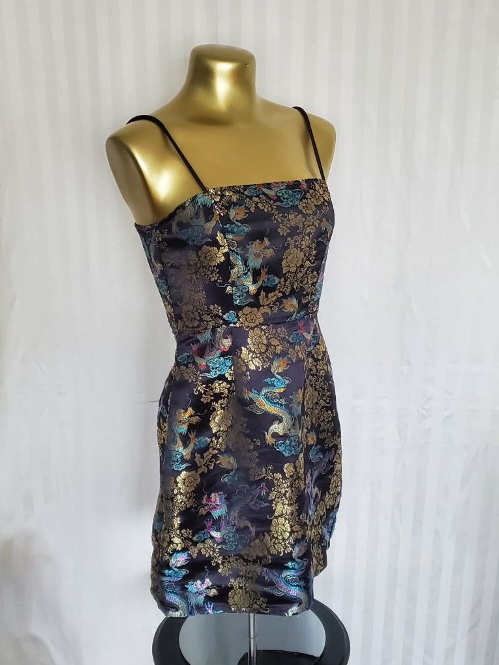 SHEIN Dragon & Floral Jacquard Satin Cami Dress (xsm)